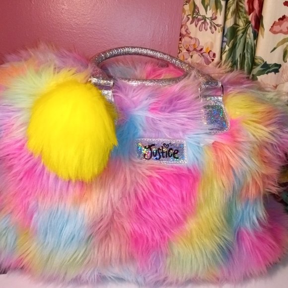 Justice Accessories Justice Fuzzy Rainbow Rolling Carry On